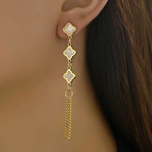 18k Gold Plated Seashell Clover Dangle Earrings